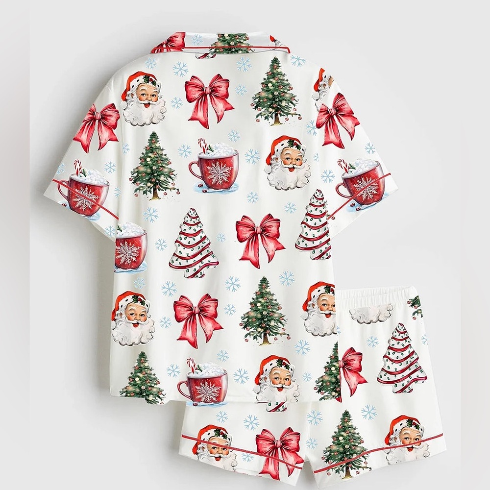 Women's Coquette Christmas Satin Pajama Set - Santa Print NWOT - Picture 2 of 6